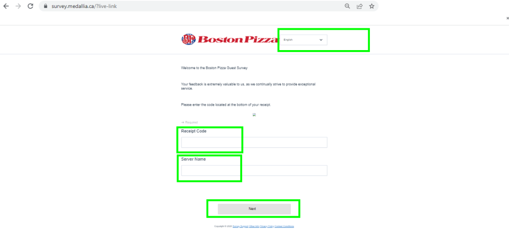 Boston Pizza Guest Satisfaction Survey