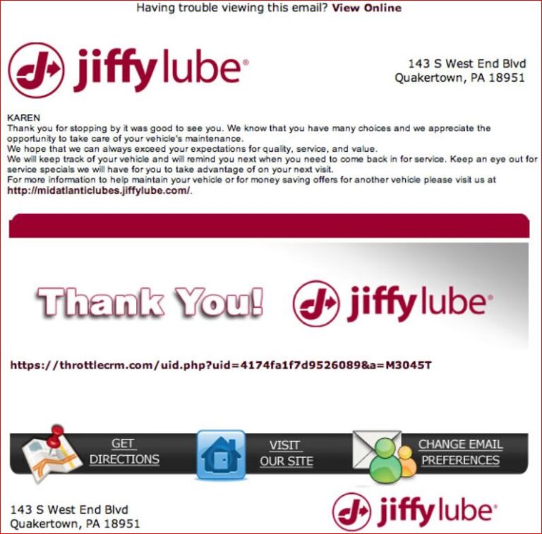 Jiffy Lube Customer Satisfaction Survey